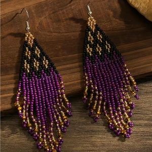 Handmade Beaded Tassel Drop Earrings